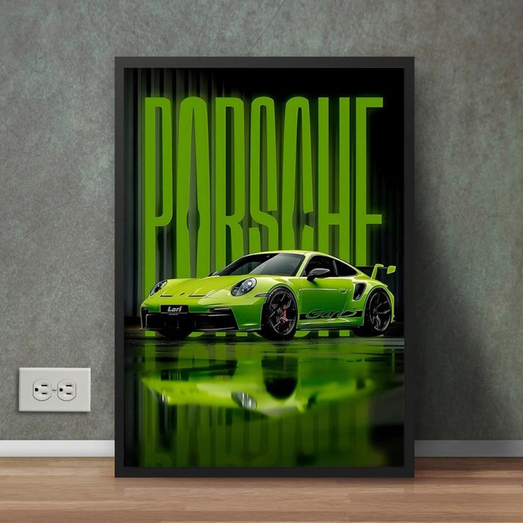 Green Porsche 911 GT3 With Realistic Shadow Wall Art