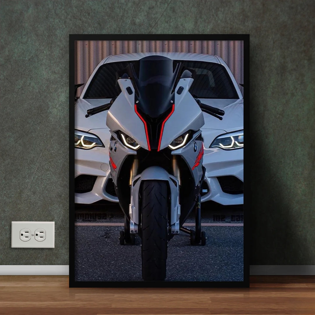 White BMW Bike & BMW Car Wall Art