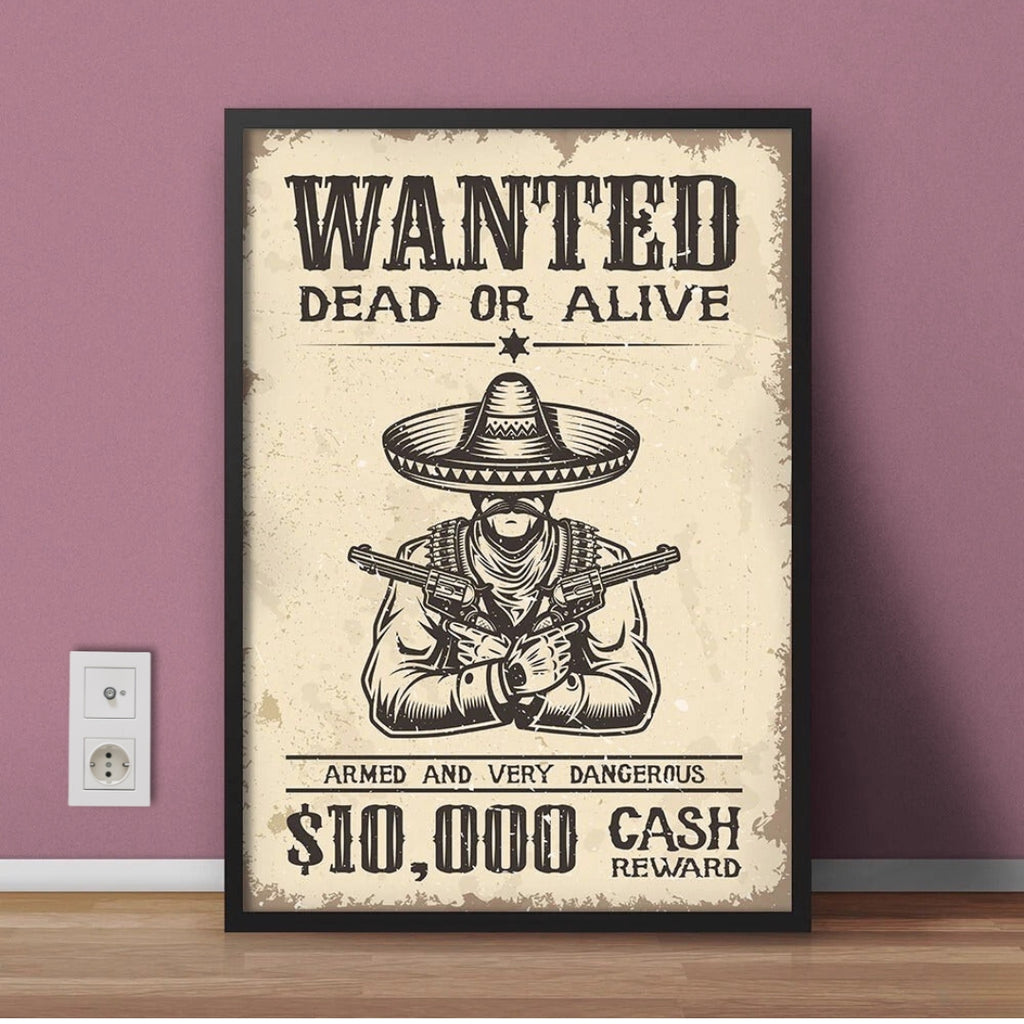 Wanted Dead or Alive Rustic Art | Game Room Wall Frame