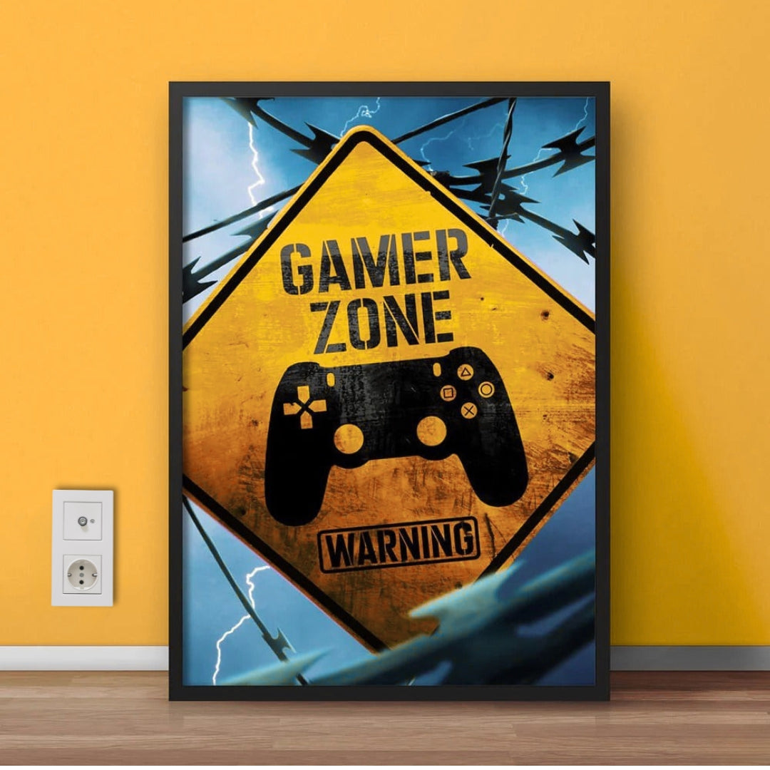 Gamer Zone Warning Sign | Gaming Room Wall Frame