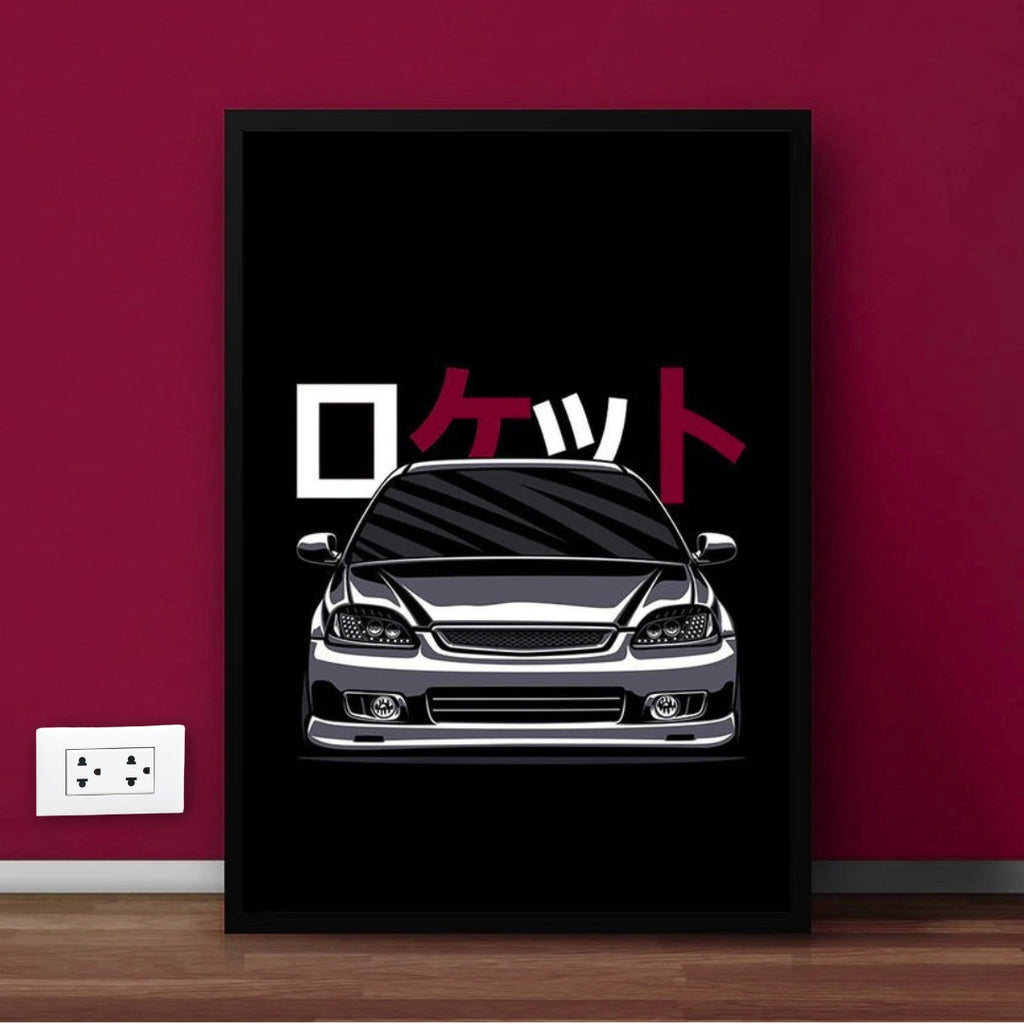 Honda Civic - Black & White Vector Wall Decor Frame