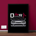 Honda Civic - Black & White Vector Wall Decor Frame