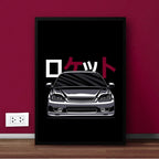 Honda Civic - Black & White Vector Wall Decor Frame