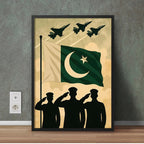 Pakistan Army Saluting Pakistani Flag with JF-17 In Skies | PAF Wall Decor