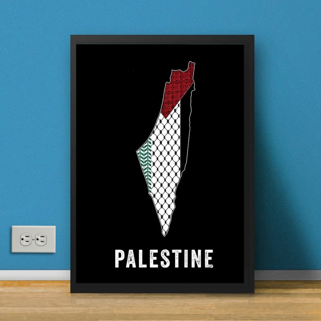Map Of Palestine With Plasitanian Scarf | Islamic Poster Wall Frame