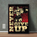 Never Give Up Red Black | Motivational Gym Wall Decor Frame