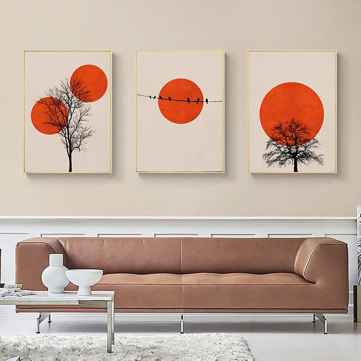 Abstract Sun Tree Landscape Canvas Art- Pack of 3