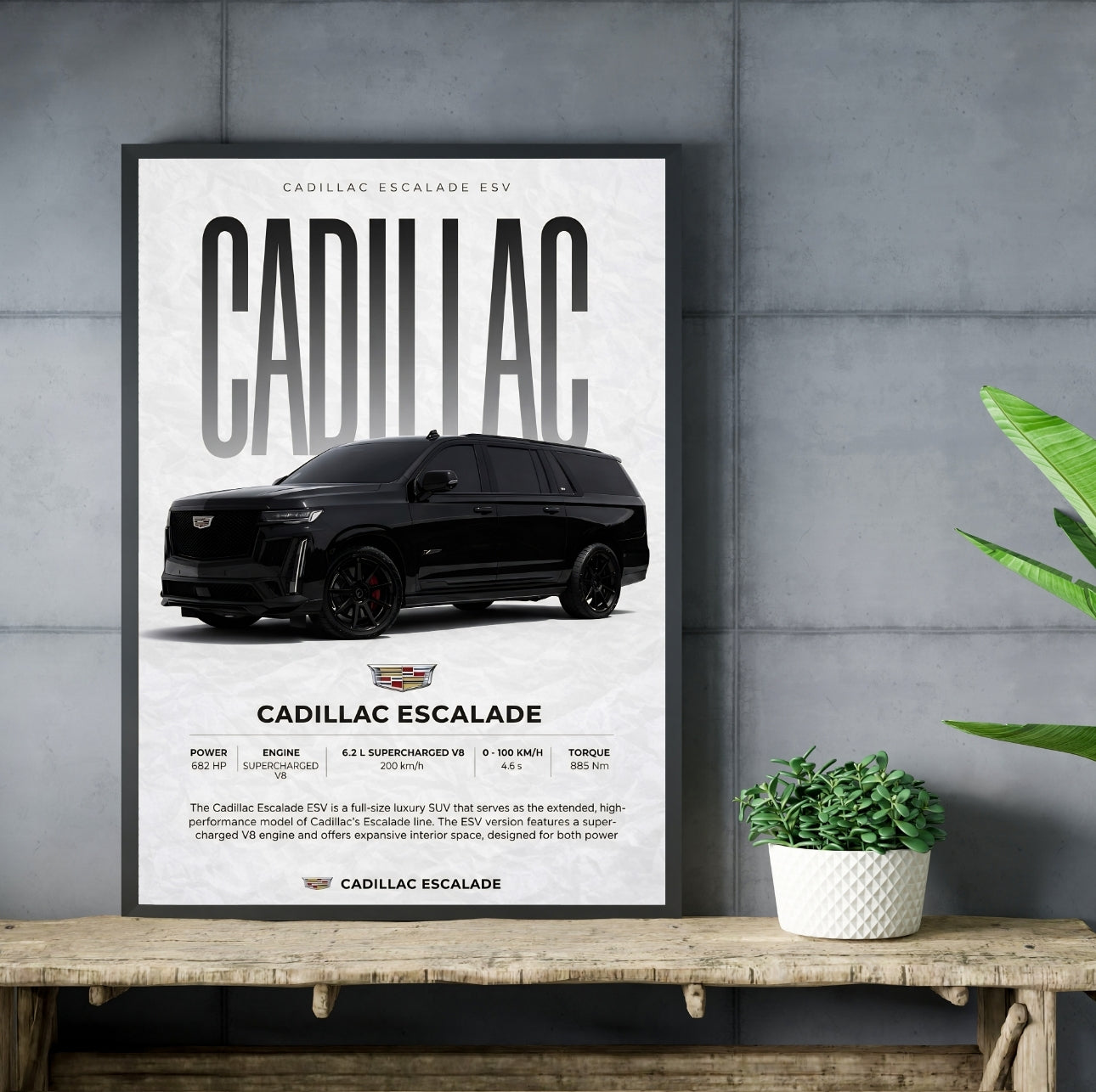 Cadillac ESV Black Mate Wall Decor Frame
