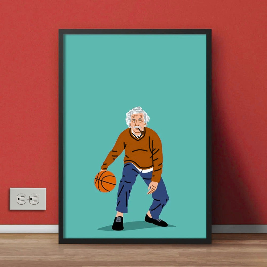 Einstein Playing Basket Ball| Funny Poster Wall Frame
