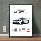 White Porsche 911 GT3 RS 2023 With Specs | Game Room Wall Art