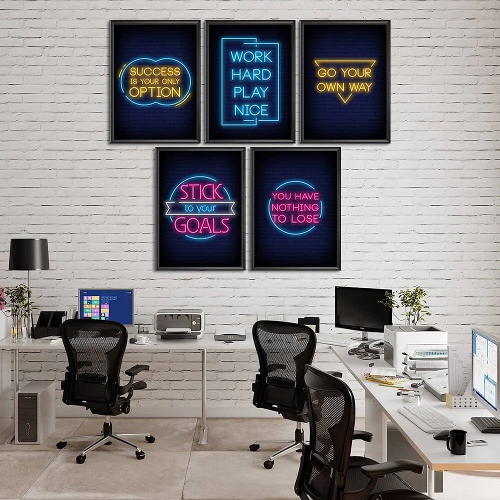 Neon Colored Motivational Quotes Wall Frames - Pack of 5