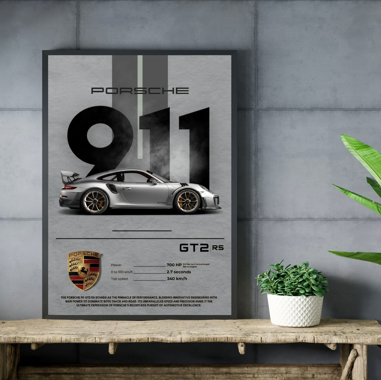 Silver Gray Colored 911 Porsche Wall Decor Frame