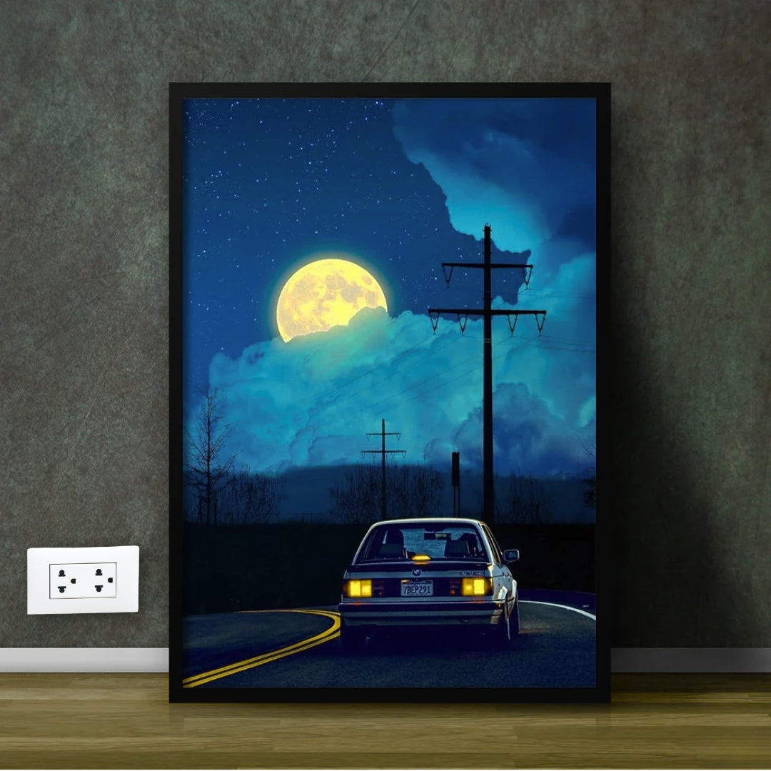 BMW E30 With Moon Wall Art Frame