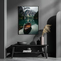 Scenic Mountain Lake and Wooden Boat Wall Art Frame