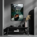 Scenic Mountain Lake and Wooden Boat Wall Art Frame
