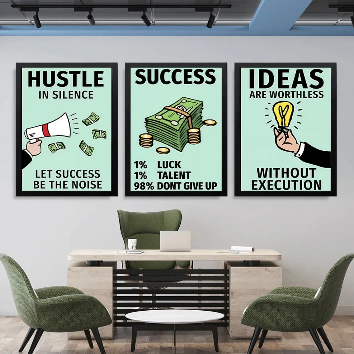 'Hustle, Success, and Ideas' Motivational Wall Decor Frames - Pack of 3