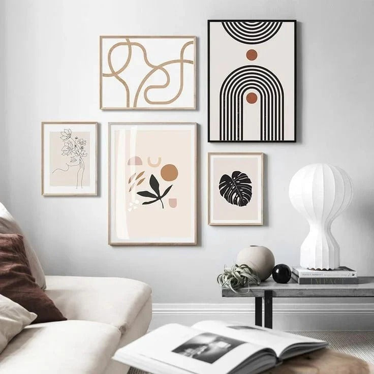 Abstract Leaves and Line Art Wall Frames - Pack of 5