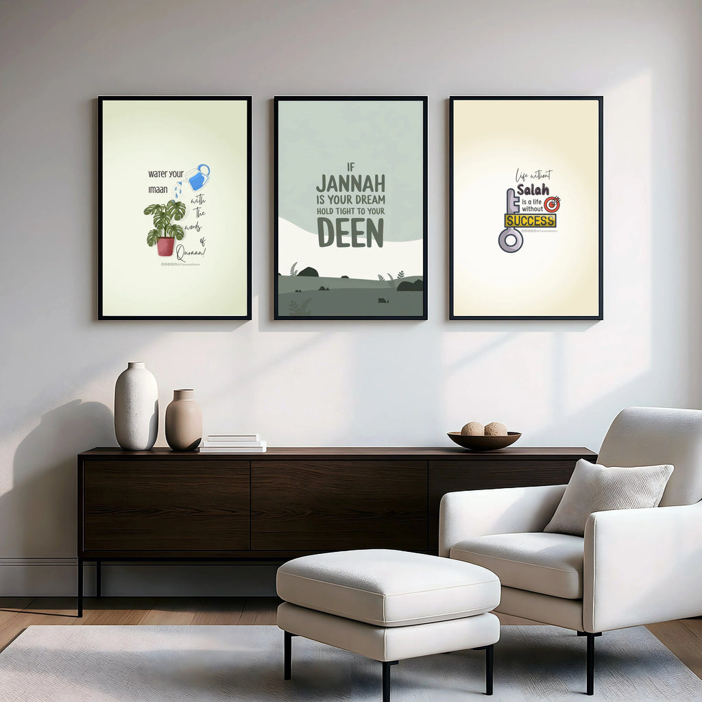 Iman & Islamic Artistic Typography Wall Art - Pack of 3