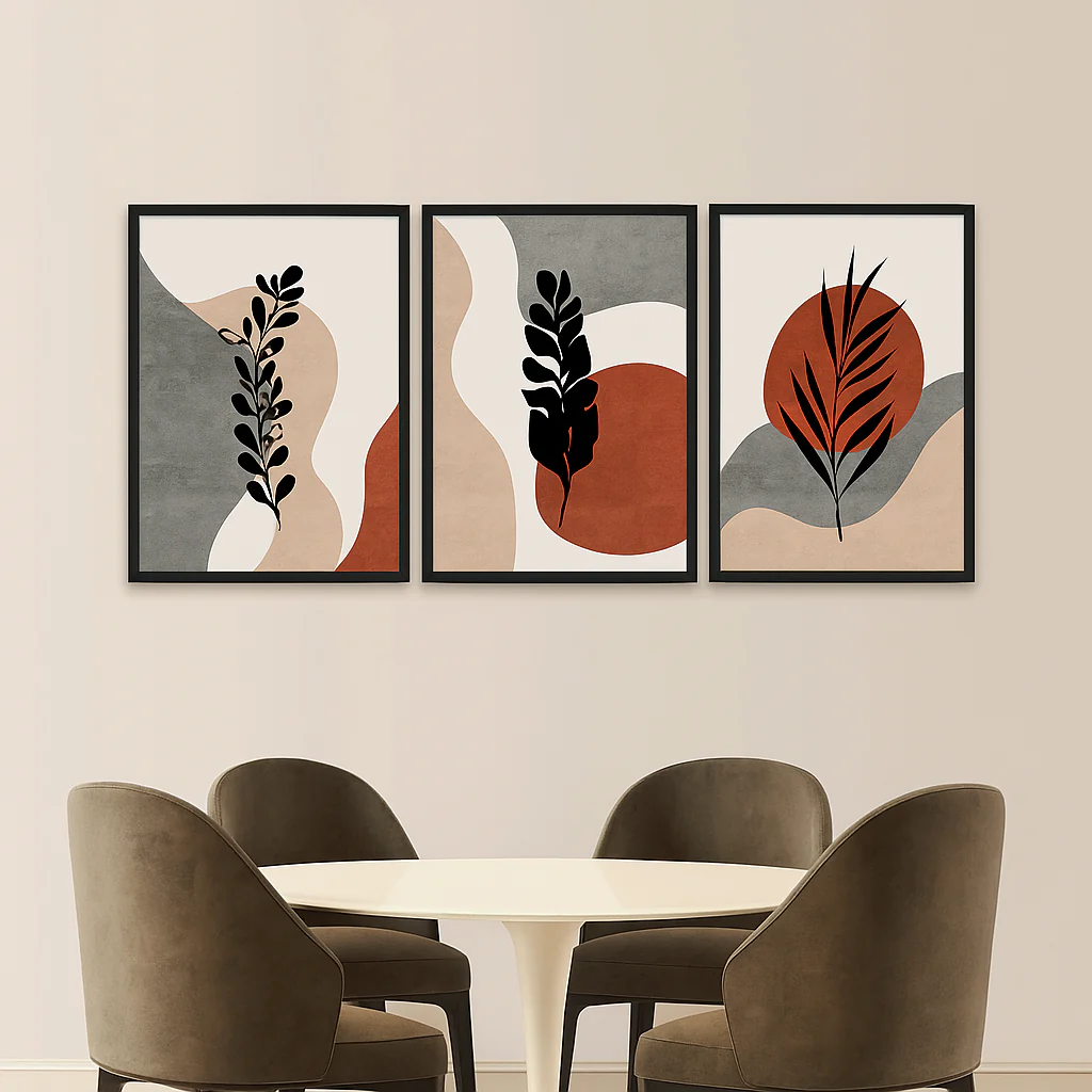 Peach Leaves Abstract Wall Decor Frames - Pack of 3