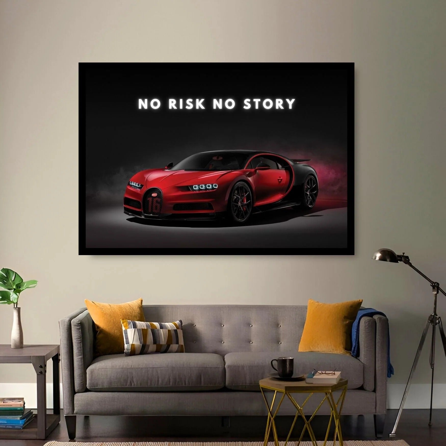 Bugatti Chiron – With No Risk No Money Qoute Wall Decor Frame