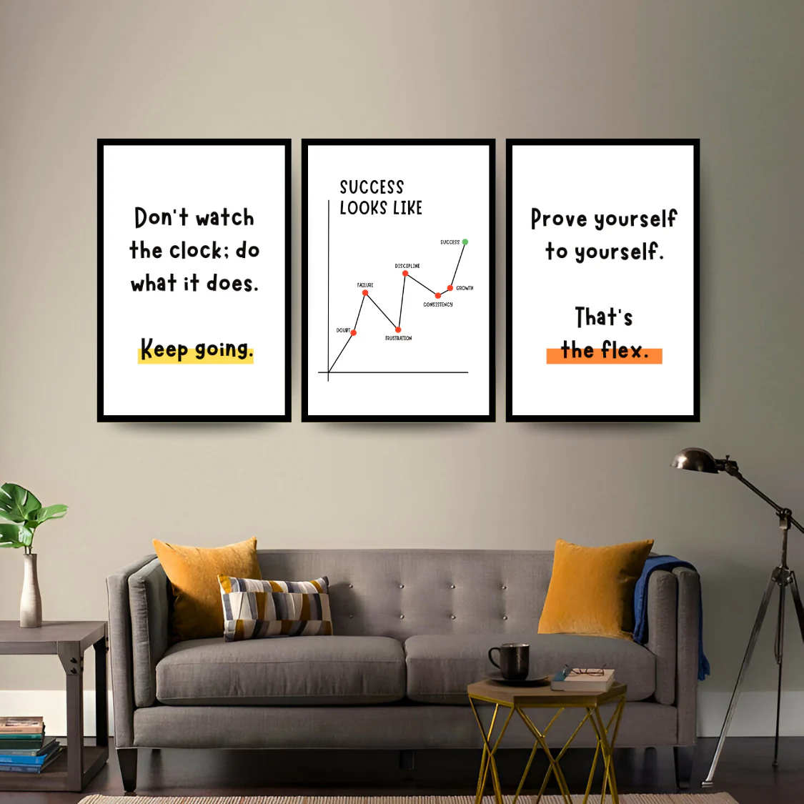 Success and Progress Motivational Wall Decor Frames - Pack of 3