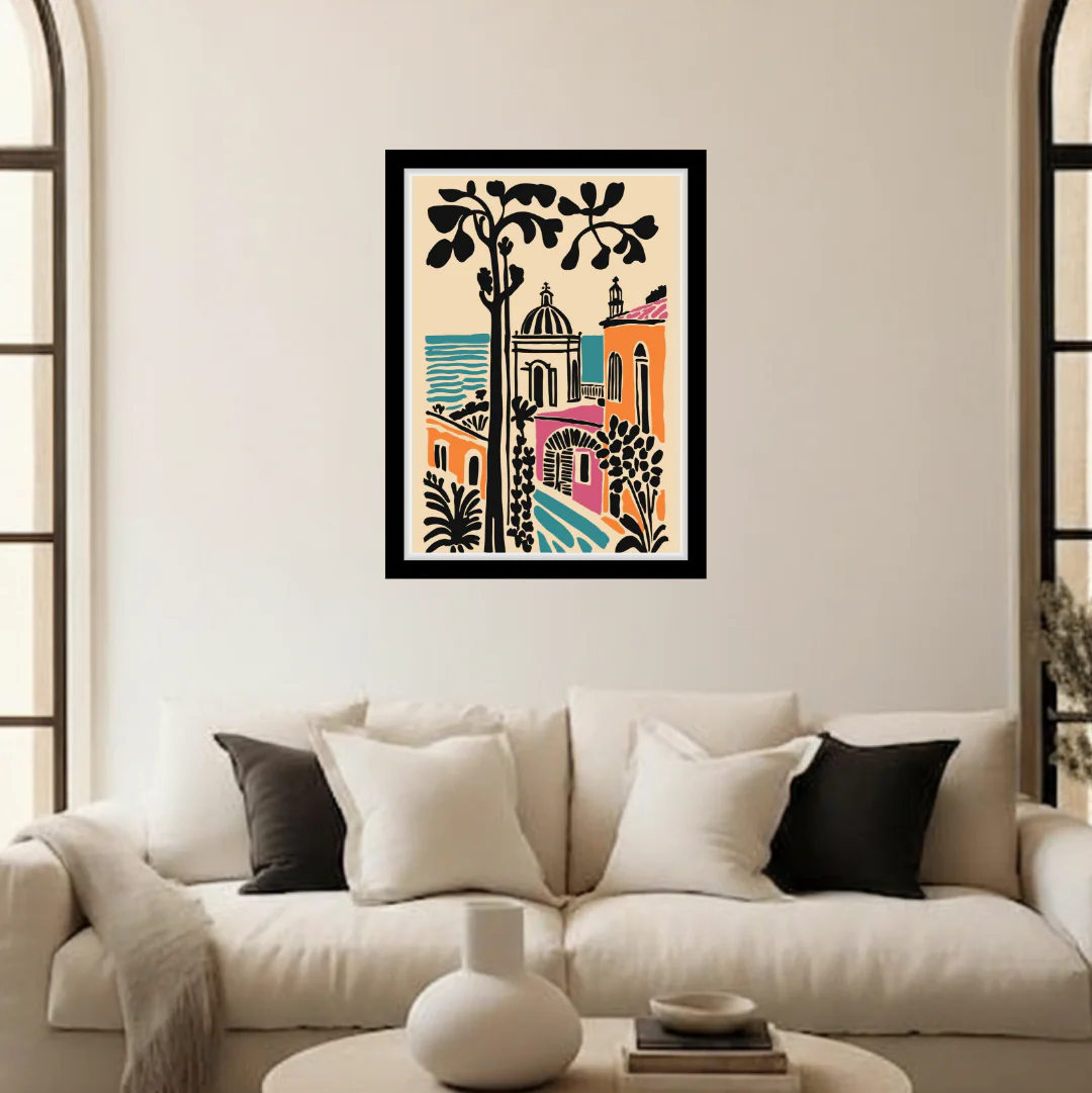 Mediterranean Coastal Town Abstract Wall Decor Frame
