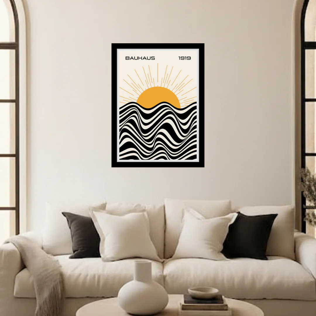 Bauhas Sunset Abstract Line Art Frame