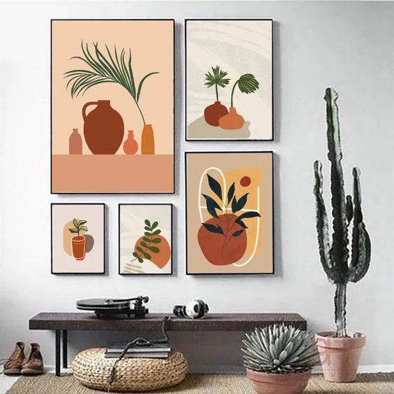 Orange Tones Plant Pots Abstract Wall Arts - Pack of 5